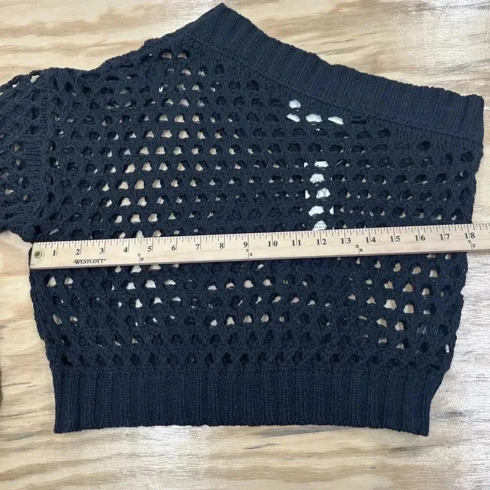 Anthropologie Maeve One-Shoulder Crochet Sweater Open Stitch Black One Size - Picture 10 of 13